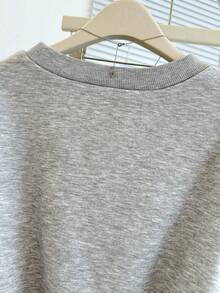 Franclia Ribbed Rhinestone Embellished Loose Cropped Women Sweatshirt