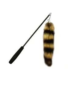 Zazumi 1支互动逗猫棒，硅胶手柄，可伸缩钓竿式玩具，带真狐狸毛尾巴，条纹图案，无需电池 - 彩色 - 查看 7