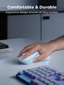 Teckwe 无线游戏鼠标 Honeycomb 2.4G USB 无线鼠标 RGB 可充电 PC 游戏鼠标带 LED 灯，无阻力伞绳，符合人体工程学，适合家庭游戏和办公室使用万圣节礼物 - 白色 - 查看 2