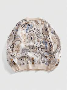 ROMWE MEN Street Life 男士圆领腰果图案复古针织毛衣，冬季