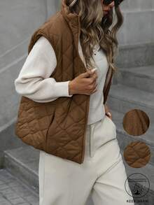 Aveloria Modichic 女式立领菱形格子拉链加厚保暖聚酯纤维合成保暖冬季外套冬季夹克背心马甲秋冬