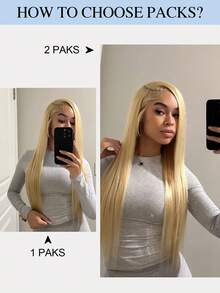 Extensii de păr croșetat Sraight Remy 100% păr uman, pre-separate, păr mătăsos, drept, cu pene, extensii de păr drepte, S613, blond miere, culoare aurie - S613 - Vizualizare 6