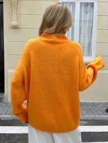 Livesso Women's Loose Business Casual Fashion Street Style Orange High Neck Knit Sweater, Suitable For Autumn & Winter, Christmas & New Year - Coral Orange - View 3