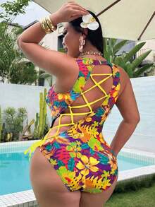 Swim SXY Große Größen Damen Badeanzug mit tropischem Muster, Strandurlaub - Verschiedenfarbig - Übersicht 2