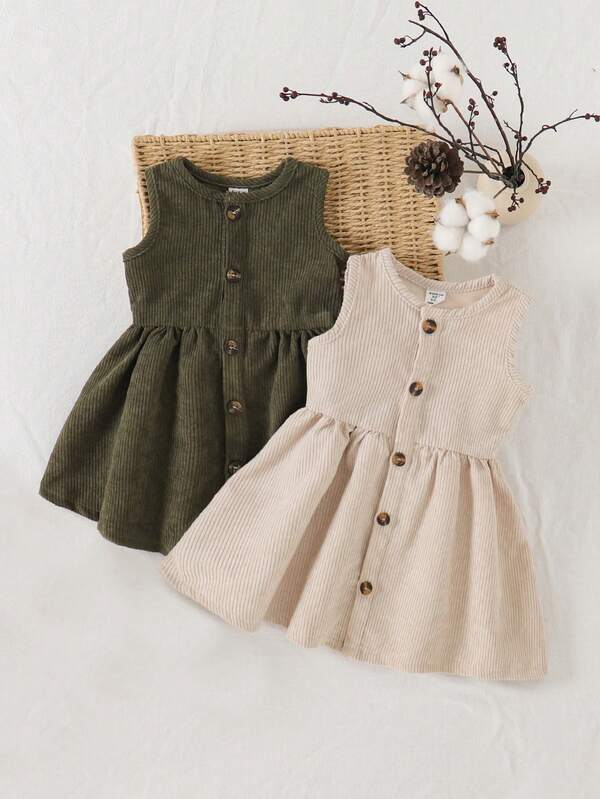 SHEIN 2pcs Baby Girls Cute Sleeveless Dress & Vest Outfit, Princess Style, Comfortable & Versatile