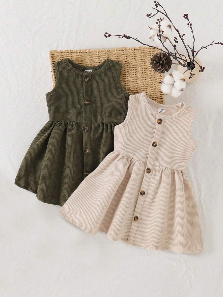 SHEIN 2pcs Baby Girls Cute Sleeveless Dress & Vest Outfit, Princess Style, Comfortable & Versatile