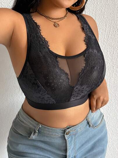 1 st Plus Size Spets Patchwork Bygellös Lingerie-BH