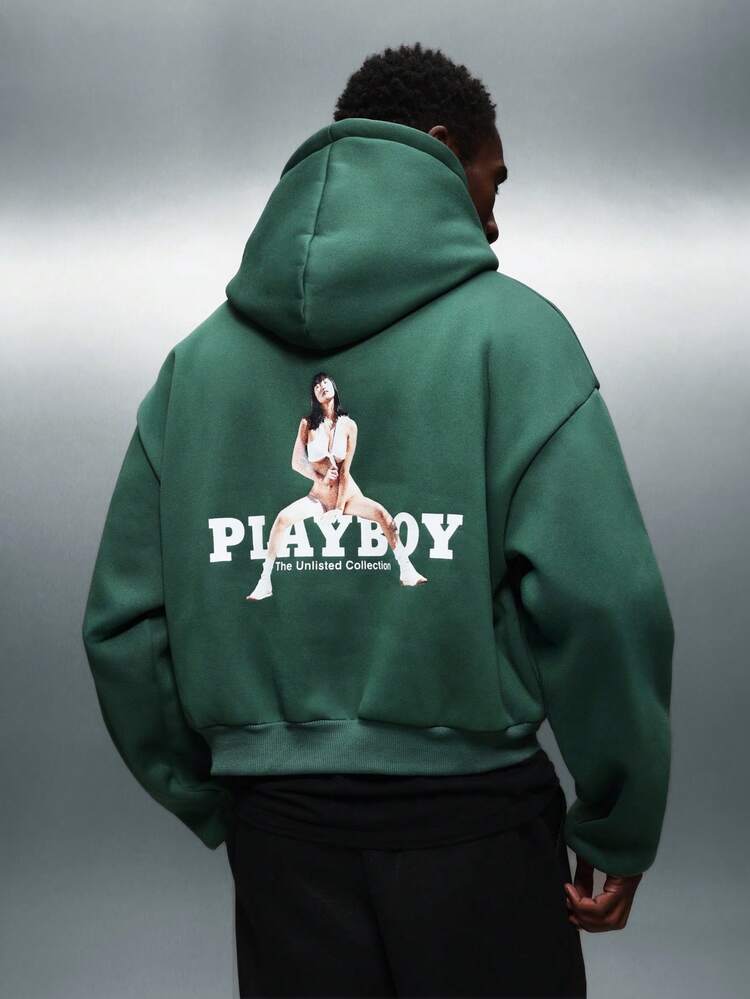 PLAYBOY X SUMWON Oversized Crop Pullover Hoodie With Drawstring