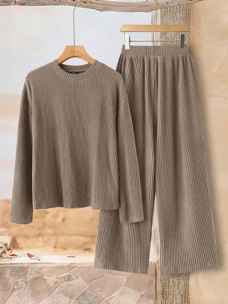 Rusticease Women's Casual Solid Color Top And Pants 2 Pieces Set - Apricot - View 1