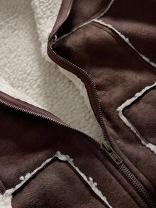 ROMWE MEN Street Life Áo khoác nam dài tay, dày dặn, dáng rộng, có mũ, kiểu dáng thường ngày, thích hợp cho mùa thu/đông. - màu nâu - Xem 9