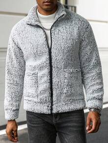 Manfinity Homme Áo khoác nam cổ đứng có khóa kéo, hai túi, thời trang thu/đông - Nhiều màu - Xem 7