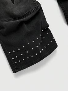 ROMWE MEN Street Life Men's Embroidered Denim Jeans, Suitable For Everyday Wear, Spring/Summer - Black - View 3