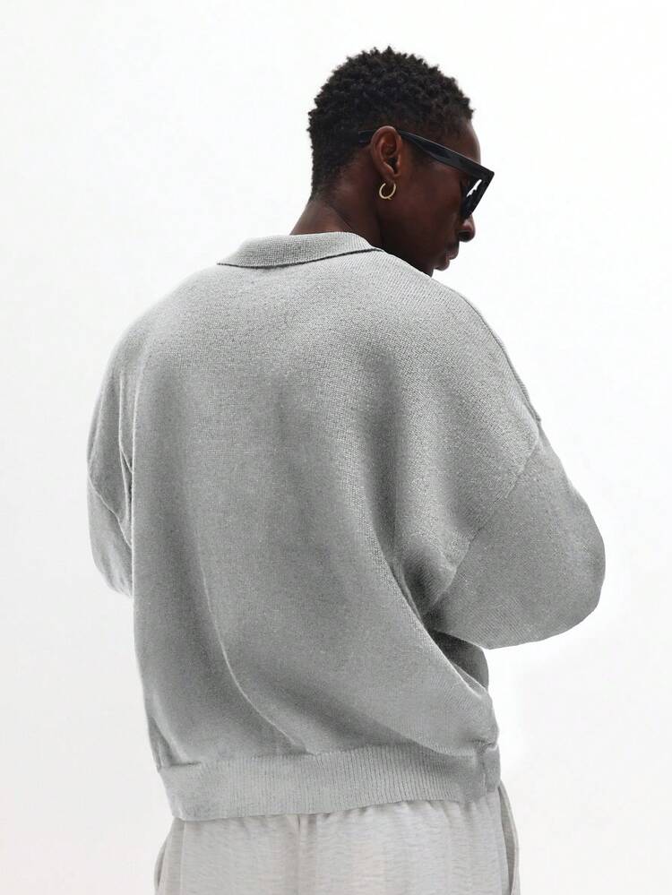 Collared Knit Pullover Sweater With Long Sleeves