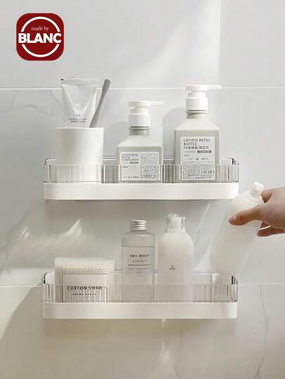 Madebyblanc No-Drill Adhesive Shower Shelf Organizer - Large Capacity PS Bathroom Storage With Drain Holes | Rustproof Wall-Mounted Rack For Towels/Laundry (Modern Space-Saving Bath Decor)