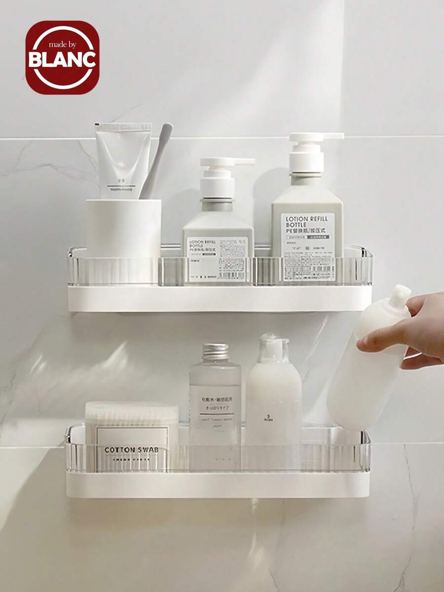 Madebyblanc Kệ đựng đồ tắm không cần khoan - Giá để đồ phòng tắm PS dung tích lớn có lỗ thoát nước | Giá treo tường chống gỉ đựng khăn/đồ giặt (Trang trí phòng tắm hiện đại tiết kiệm không gian) - trắng - Xem 1
