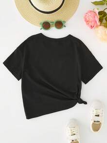 Explorewe Young Girl Casual Fashion Creative Personalized Refreshing Minimalist High-Endy Cool Virtual Girl Group Character Glitter Pentagram Logo Slogan Graphic Print Comfortable Basic Short T-Shirt, Cozy Fall Styles Suitable For All Seasons Pop Pop Shirt Kids Kid Rock Shirt Crop Top Kid Kid Tops Kid Girl Star Shirts