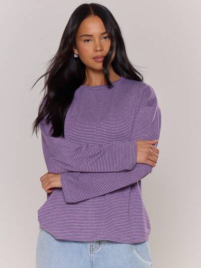 MUSERA Jersey Streifenoberteil in Oversized-Passform, lässiger Alltags-Oversized-Pullover für Flughafen, Herbst, Winter, Feiertage, Partys