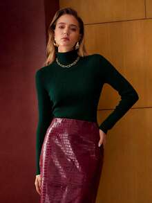 MOTF PREMIUM WOMEN MOCK NECK SLIM FIT SWEATER - Dark Green - View 7