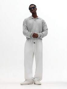 SUMWON 复古翻领 Polo 针织衫 长袖 休闲秋冬套头衫 经典复古风格 法式毛圈布罗纹袖口 常规版型 纯色 - 黑色 - 查看 1