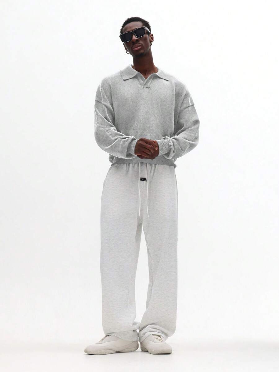 SUMWON 复古翻领 Polo 针织衫 长袖 休闲秋冬套头衫 经典复古风格 法式毛圈布罗纹袖口 常规版型 纯色 - 黑色 - 查看 1