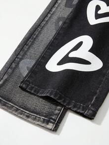 SHEIN Young Girls' Black & White Contrast Color Cute Fashionable Versatile Y2K Style Loose Straight Leg Elastic Waist Jeans Fall Winter - Multicolor - View 8