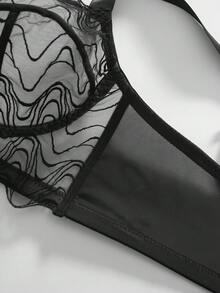 1 pieza Sujetador lencero con aros y bordado de malla para tallas grandes - Negro - Ver 6