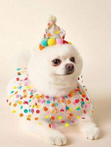 Zazumi 1pc Adjustable Pet Birthday Party Hat - Adorable Pom-Pom & Colorful, Soft Fabric, Suitable For Small Dogs, Cats And Rabbits, Dog Birthday Party Supplies - Multicolor - View 11