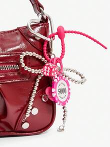 SHECARRY Ladies, Women Shoulder Bag, Hobo Bag, Motorcycle Style, Fashionable, Personalized, Simple, Versatile, Street, Sweet And Cool Girls, Hot Girls, Y2k, Retro, Rivets, Vintage, Teenagers(Includes Bag Charm) - Burgundy - View 7