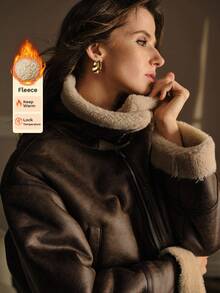 MOTF STUDIO CONTRAST FUZZY PANEL DROP SHOULDER OVERSIZE ZIP UP JACKET FOR AUTUMN/WINTER - Brown - View 7