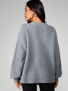 MISSGUIDED Oversized Cable Knit Sweater With Decorative Embroidered Monogram Detail Fall Winter Pullover - Grey - View 2