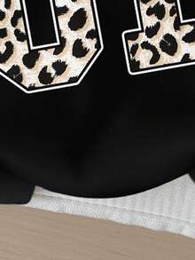 Slaydiva Printed Hoodie Contrast Color Tracksuit F1 Letter Number Badge Printed Street Fashion Hip Hop Graphic Plus Size Sweatshirt For Women, Suitable For Autumn/Winter, Airport Outfit, Chic Leopard Print Hoodie Black Hoodie Hoodies Y2k Hoodie