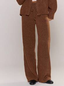 MUSERA Oversized Rib Knit Embroidered Detail Wide Leg Trousers Bottom Only Fall Autumn Cosy Cute Casual Coffee Club Evening Party Elegant Christmas