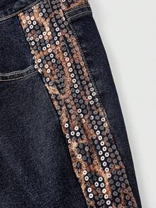 ROMWE J-Fashion 大码女式嬉皮豹纹印花和做旧拼布喇叭裤紧身牛仔裤 - 深灰色 - 查看 12