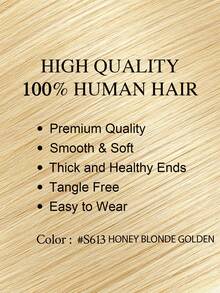 Extensii de păr croșetat Sraight Remy 100% păr uman, pre-separate, păr mătăsos, drept, cu pene, extensii de păr drepte, S613, blond miere, culoare aurie - S613 - Vizualizare 2