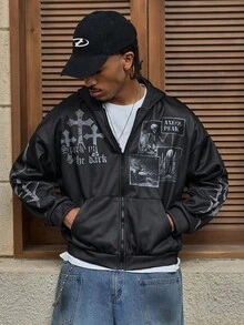 AXEPEAK Men's Casual Cross & Skull Print Hoodie Sweatshirt, Autumn - Black - View 5