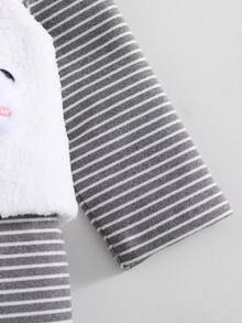 3pcs Baby Boy Autumn Winter Set,Cute Panda Plush Vest,Grey Striped Jumpsuit,Ear Hat,New Born Clothes,Unisex White Outfit,Matching Family - Grey - View 6