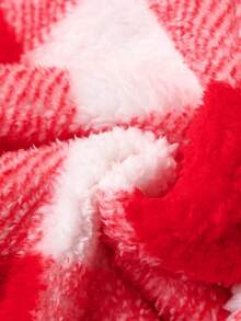 Young Girls Plaid Red And Cream Reversible Fuzzy Front Panel Hooded Long Sleeve Jacket, Winter - Red - View 3