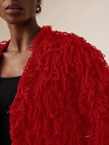 Vesra Solid Color Fringe Decor Casual Versatile Long Sleeve Cardigan For New Year Clothes - Red - View 6