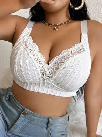 1 st Plus Size Spets Patchwork Bygellös Bh