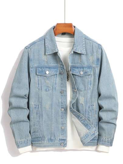 Manfinity Homme 男士休闲街头风蓝色牛仔长袖夹克 浅蓝色夹克