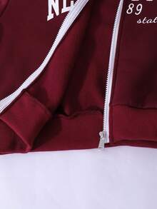 Sparklyn Zestaw 3 szt./zestaw dla nastolatek, dziewczęcy, uniwersalny, termiczny, podszyty, zapinany na zamek błyskawiczny zestaw z koszulką z nadrukiem i rozkloszowanymi spodniami, odpowiedni na jesienno-zimowe spacery na świeżym powietrzu, zakupy, dojazdy do pracy, można sparować z ocieplaną kurtką - Burgund - Zobacz 7