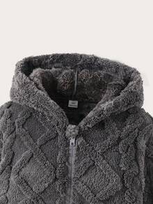 SHEIN 1 件女童连帽拉链开衫夹克，秋季短款针织图案毛衣外套 - 深灰色 - 查看 6