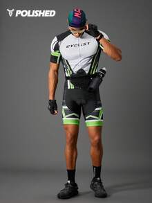 Manfinity Sport Polished 撞色插肩袖休闲拉链立领霓虹绿迷彩短裤套装