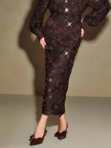 Anewsta Pink Sequin Bodycon Skirt - Brown - View 7