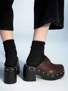 Sugerpunk 棕色英伦风女士套脚厚底高跟乐福鞋，2026春秋款 - 棕色 - 查看 6