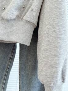 Franclia Ribbed Rhinestone Embellished Loose Cropped Women Sweatshirt