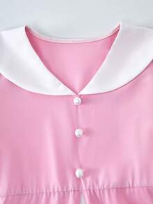 Vestido plisado de bloque de color elegante para niña preadolescente - Rosa - Ver 3