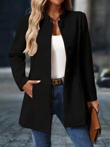 EMERY ROSE Abrigo largo grueso casual con cuello alto para mujer, sobretodo de manga larga de largo medio para otoño e invierno