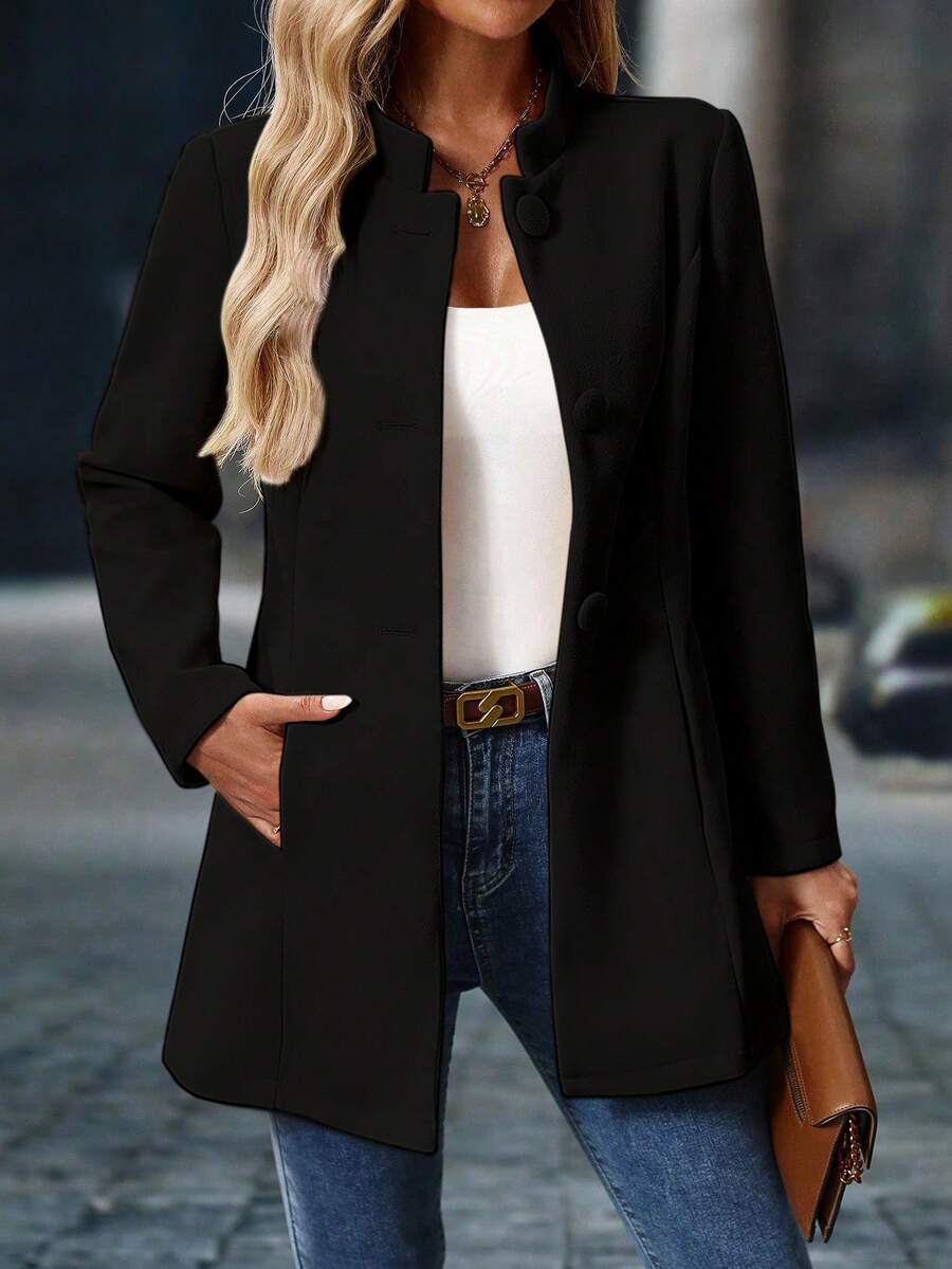 EMERY ROSE Abrigo largo grueso casual con cuello alto para mujer, sobretodo de manga larga de largo medio para otoño e invierno