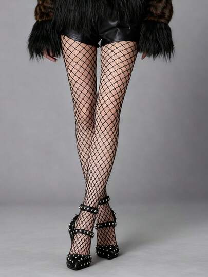 Kawaii 1 par de leggings minimalistas con diseño de red de pesca, calcetines de red con estilo sexy, adecuados para citas y uso diario